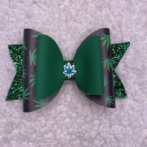 Marijuanna Faux Leather Glitter Bow Large